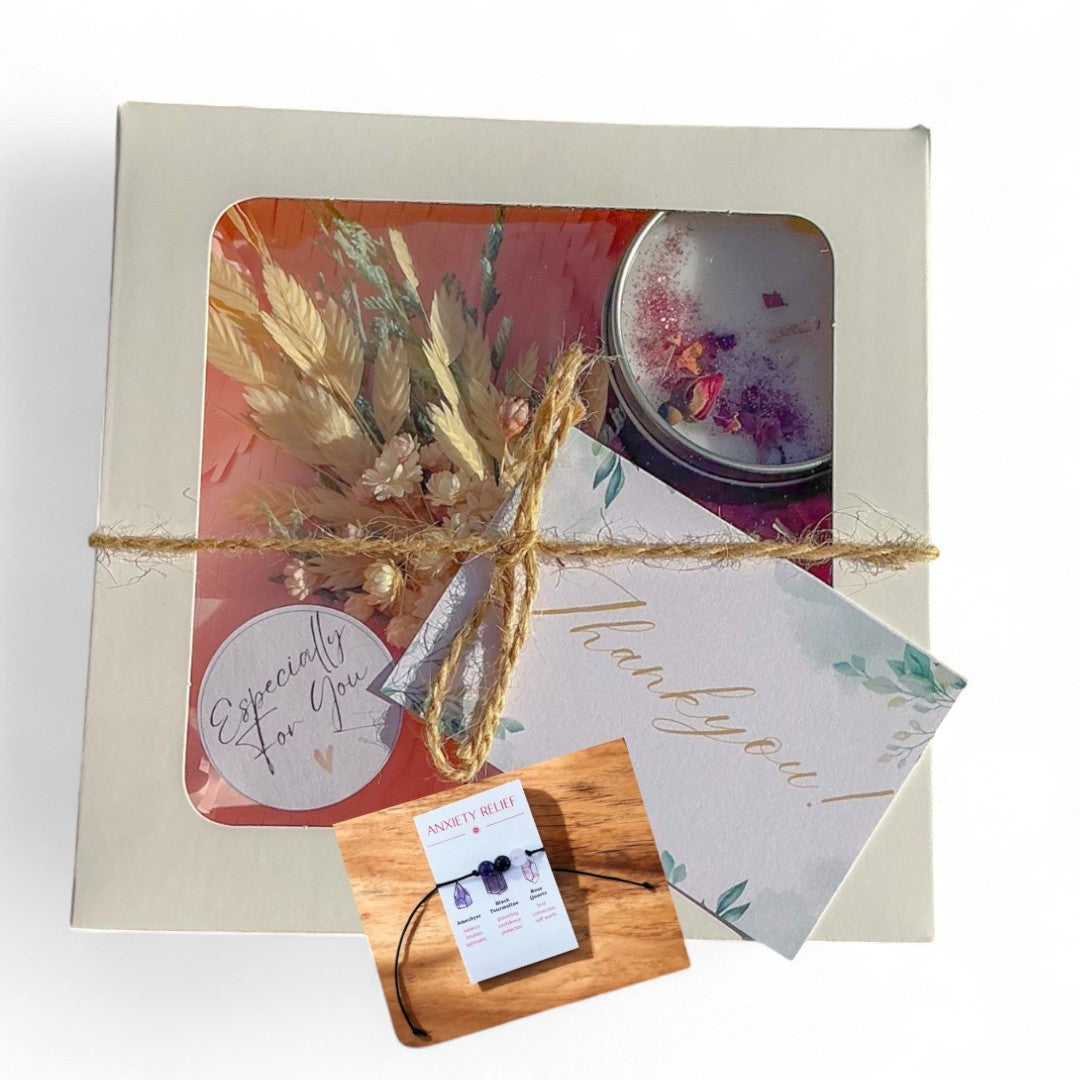 Anxiety Relief Gift Box with Crystal Bracelet and Candle