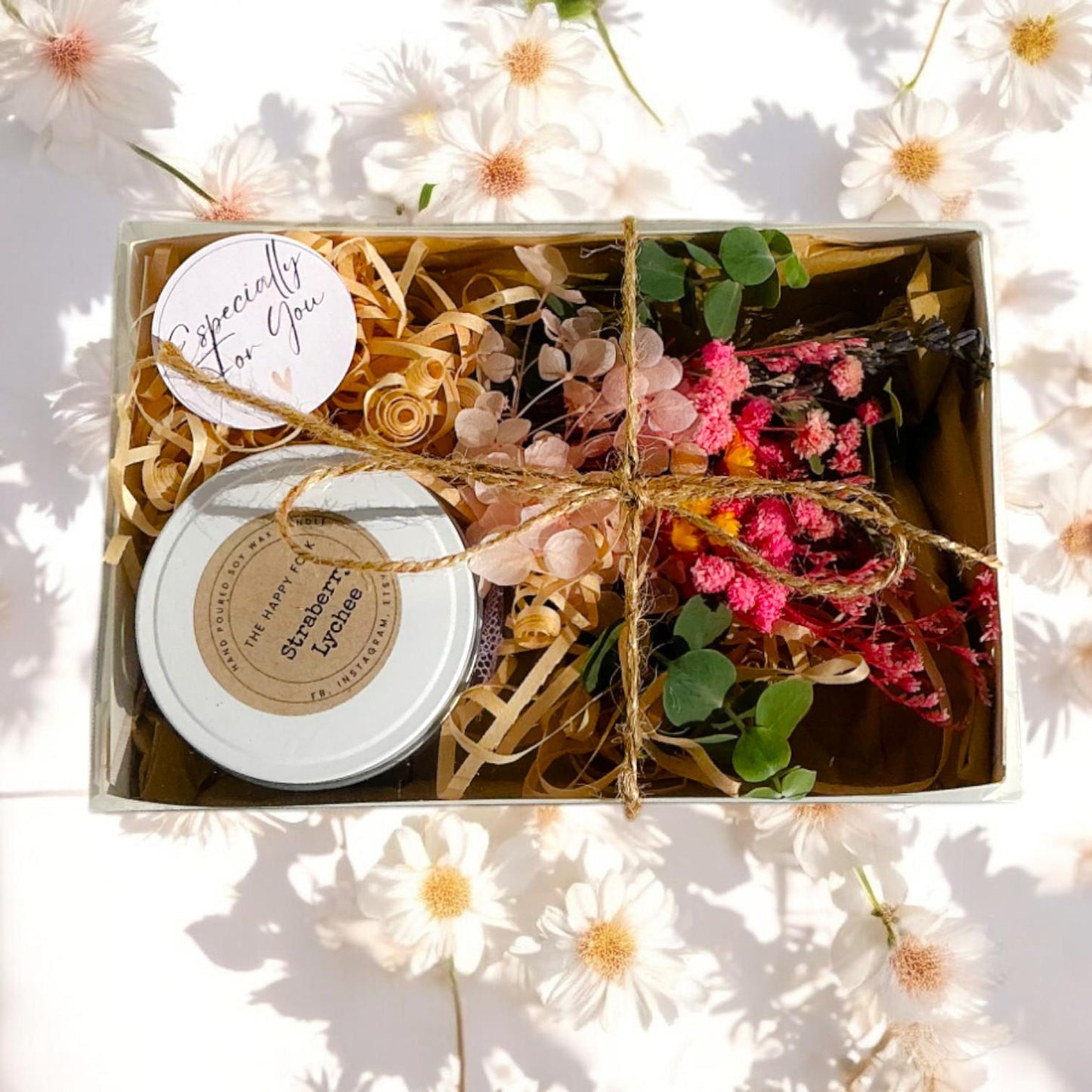 Candle And Dried Flower Posie Gift Box