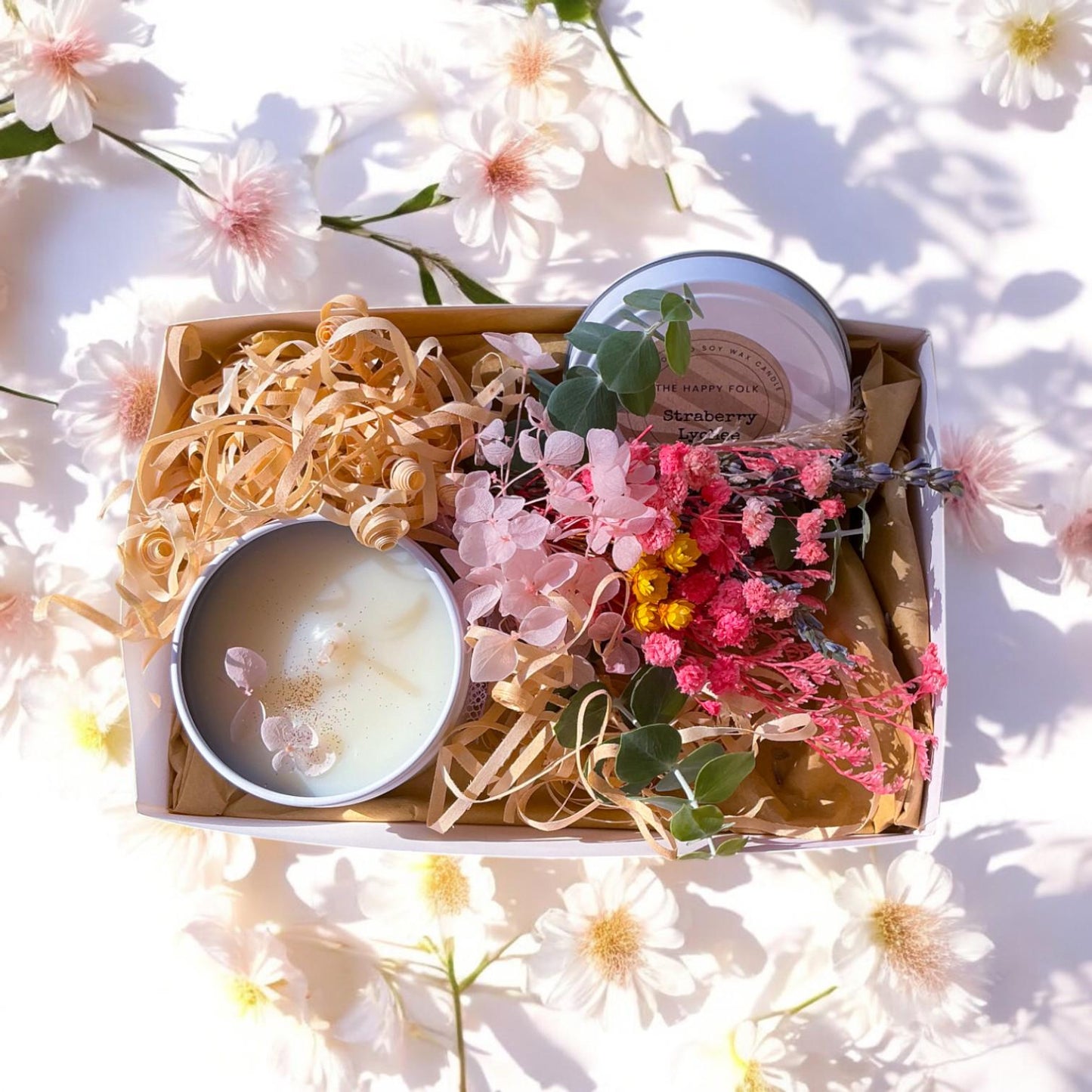 Candle And Dried Flower Posie Gift Box