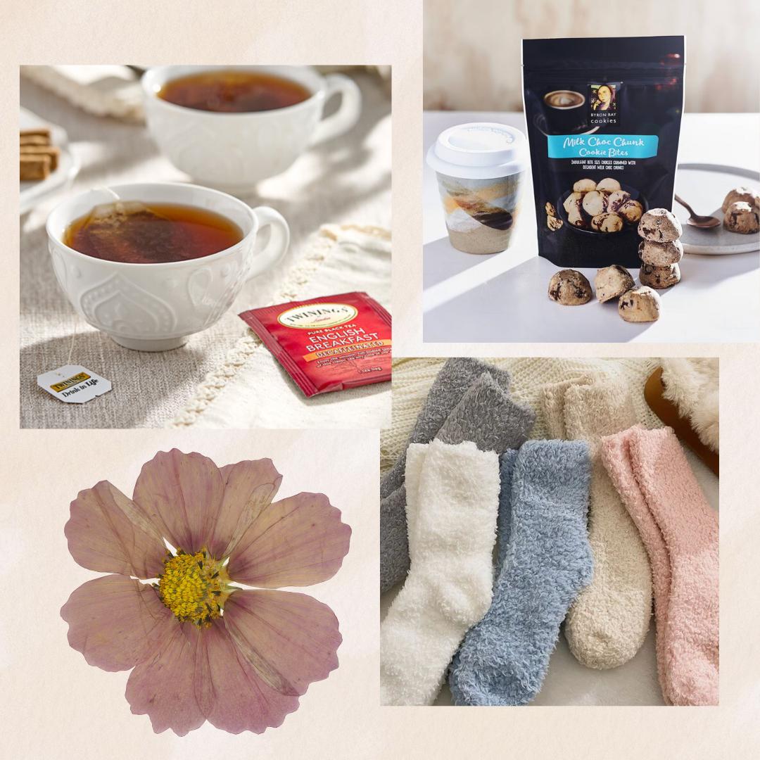 Cozy Winter Gift Box – Tea, Cookies, Candle, Socks & Flowers | Self Care Gift for Her | Comfort Hamper | Get Well | Birthday Gift Box-Ladies