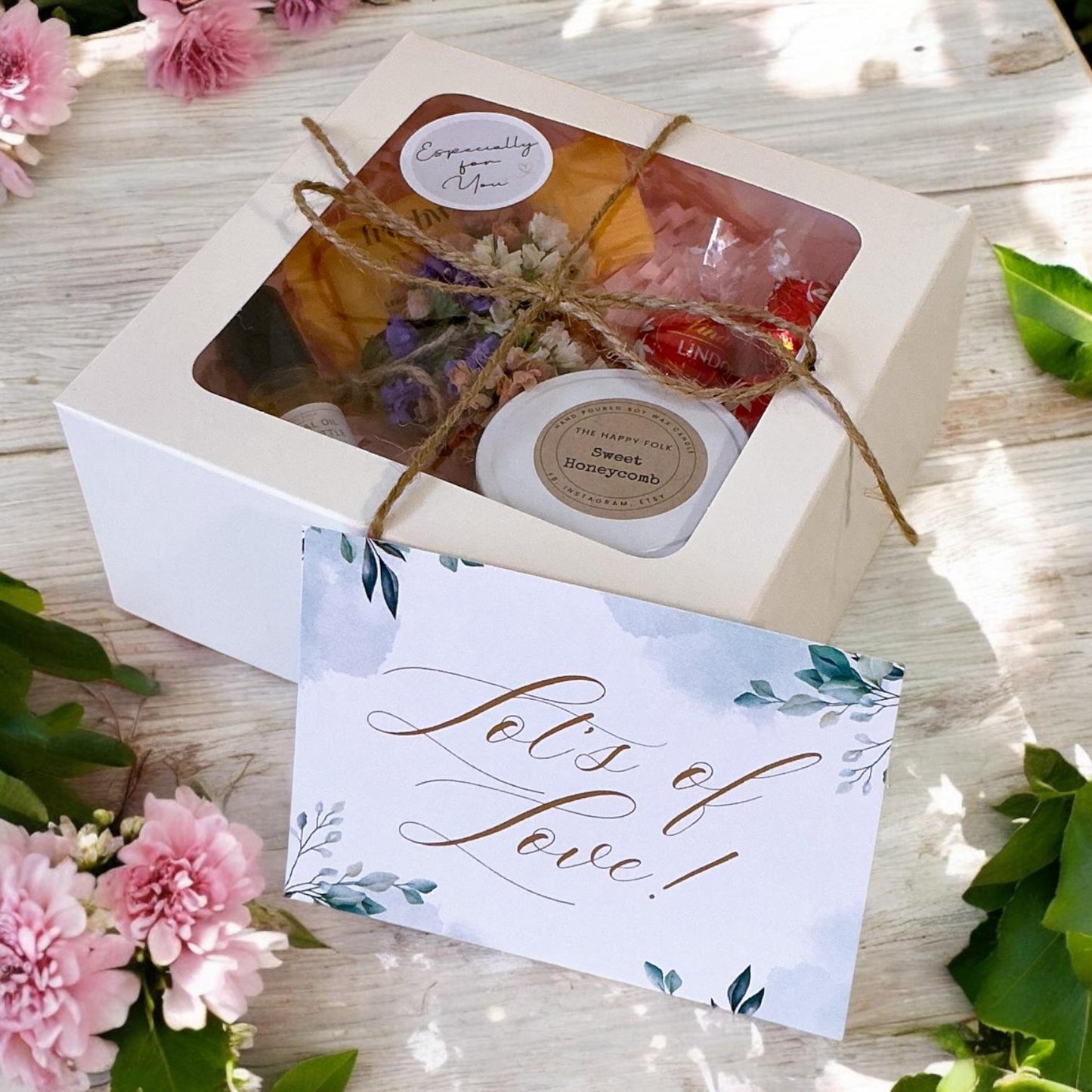Mini Gift Box with Candle, Lindt Chocolates & Essential Oil Roller – Thoughtful Thank You or Pick Me Up Gift-Thinking of you gift-Gift Box