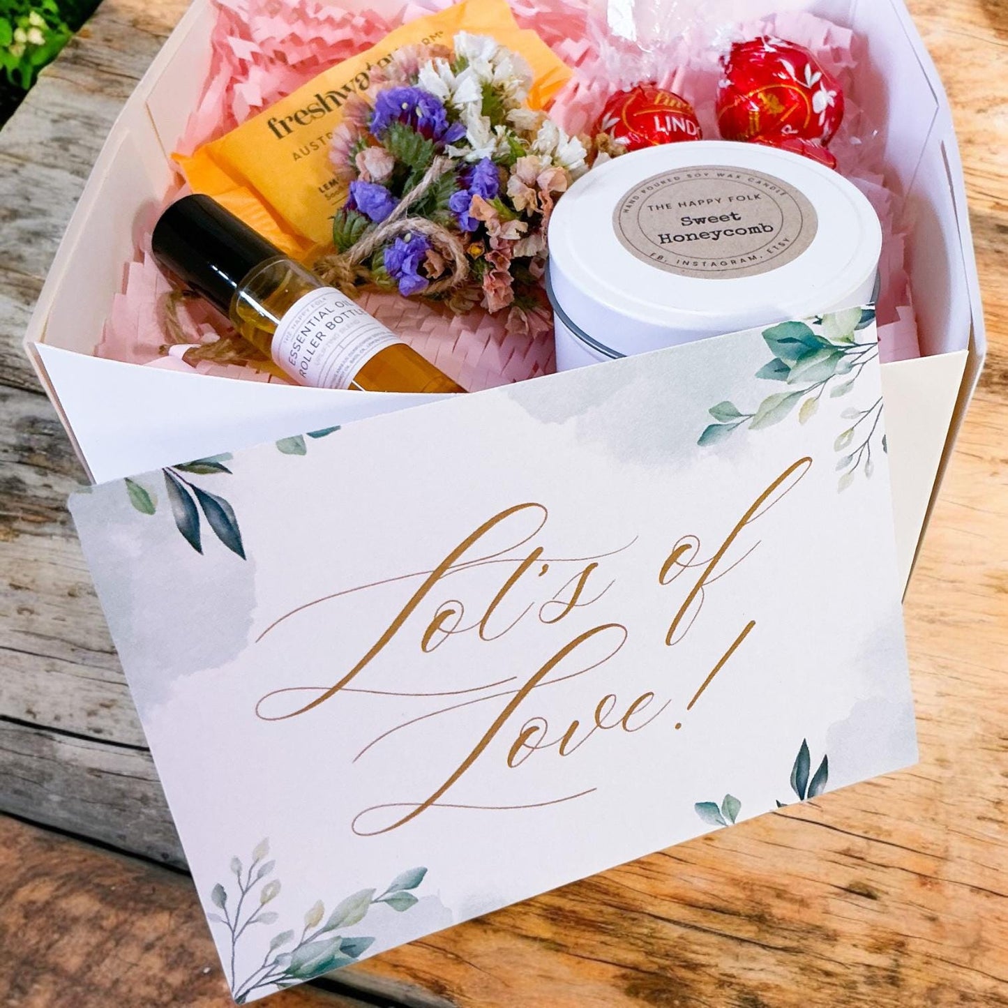 Mini Gift Box with Candle, Lindt Chocolates & Essential Oil Roller – Thoughtful Thank You or Pick Me Up Gift-Thinking of you gift-Gift Box