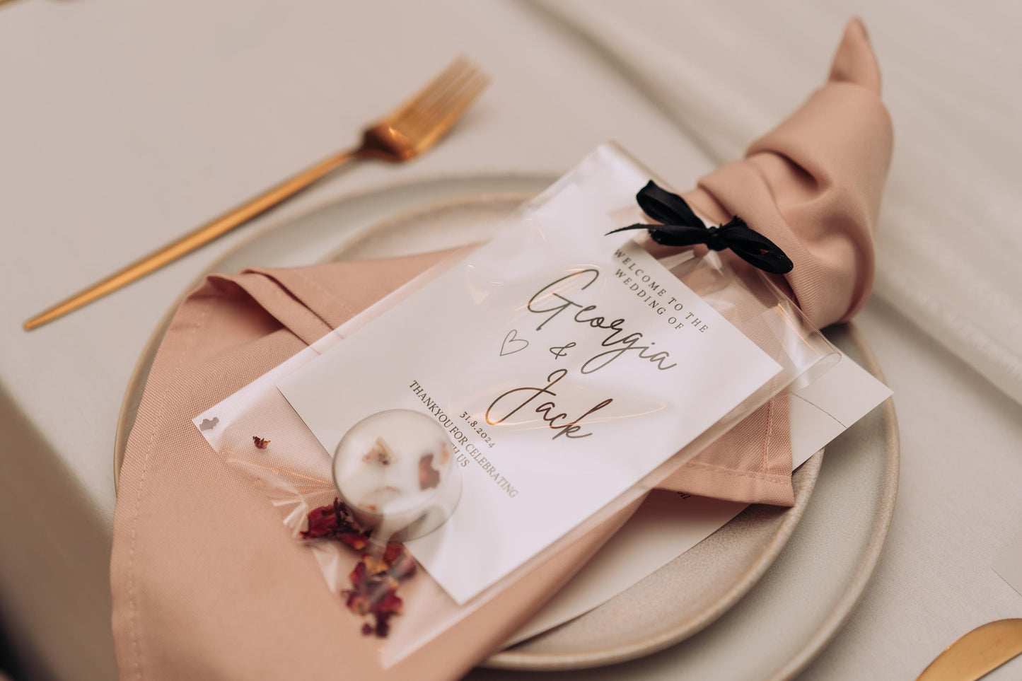 Custom Favour Candle – Tea Light with Personalised Card & Clear Bag – Wedding, Baby Shower, Event Favours – Rose Petal or Sprinkle Option