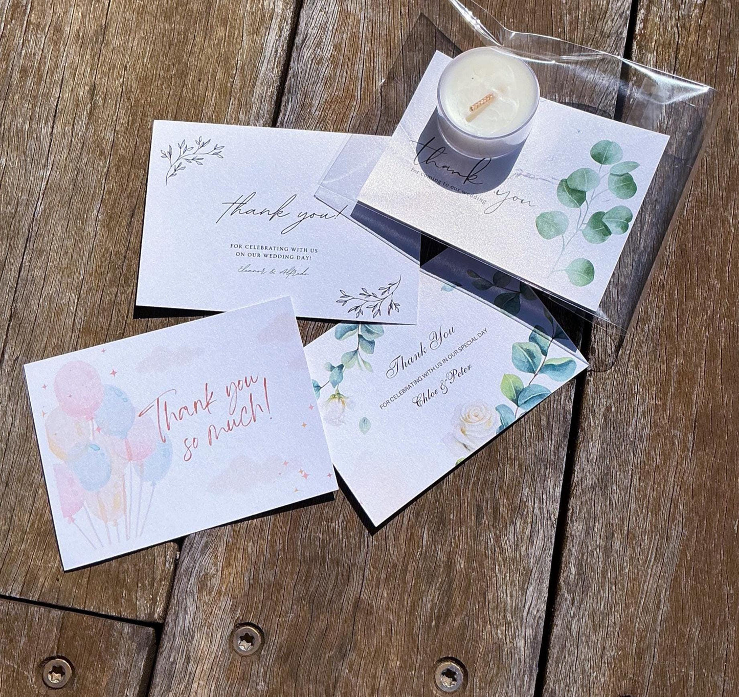 Custom Favour Candle – Tea Light with Personalised Card & Clear Bag – Wedding, Baby Shower, Event Favours – Rose Petal or Sprinkle Option