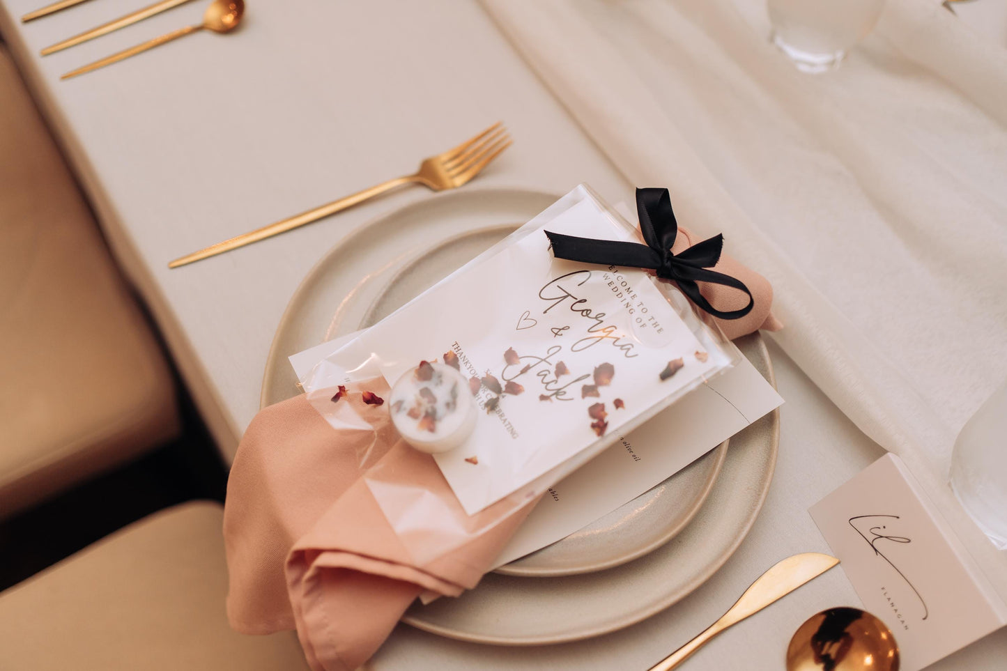 Custom Favour Candle – Tea Light with Personalised Card & Clear Bag – Wedding, Baby Shower, Event Favours – Rose Petal or Sprinkle Option