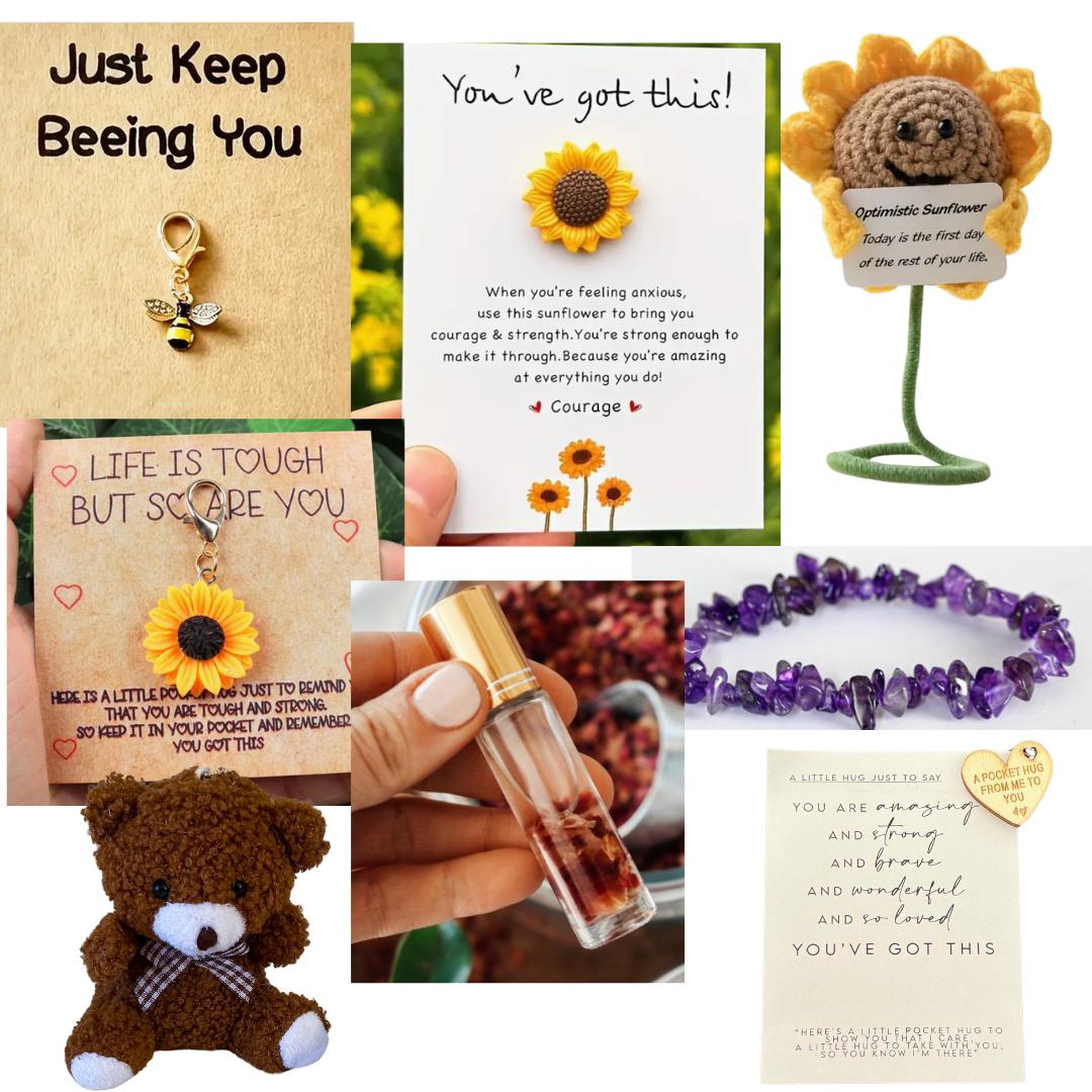 Custom Designed Care Pack For Her– Candle Dried Flowers and Choice of Comfort Gift and Card – Support Self Care Thinking of You-Gift Box