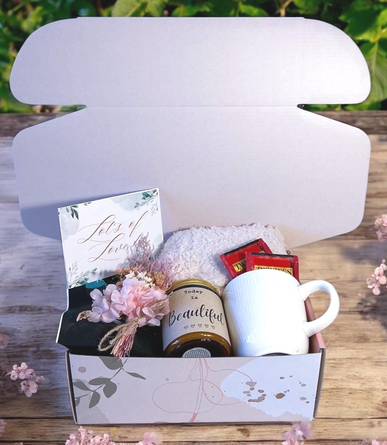 Cozy Winter Gift Box – Tea, Cookies, Candle, Socks & Flowers | Self Care Gift for Her | Comfort Hamper | Get Well | Birthday Gift Box-Ladies