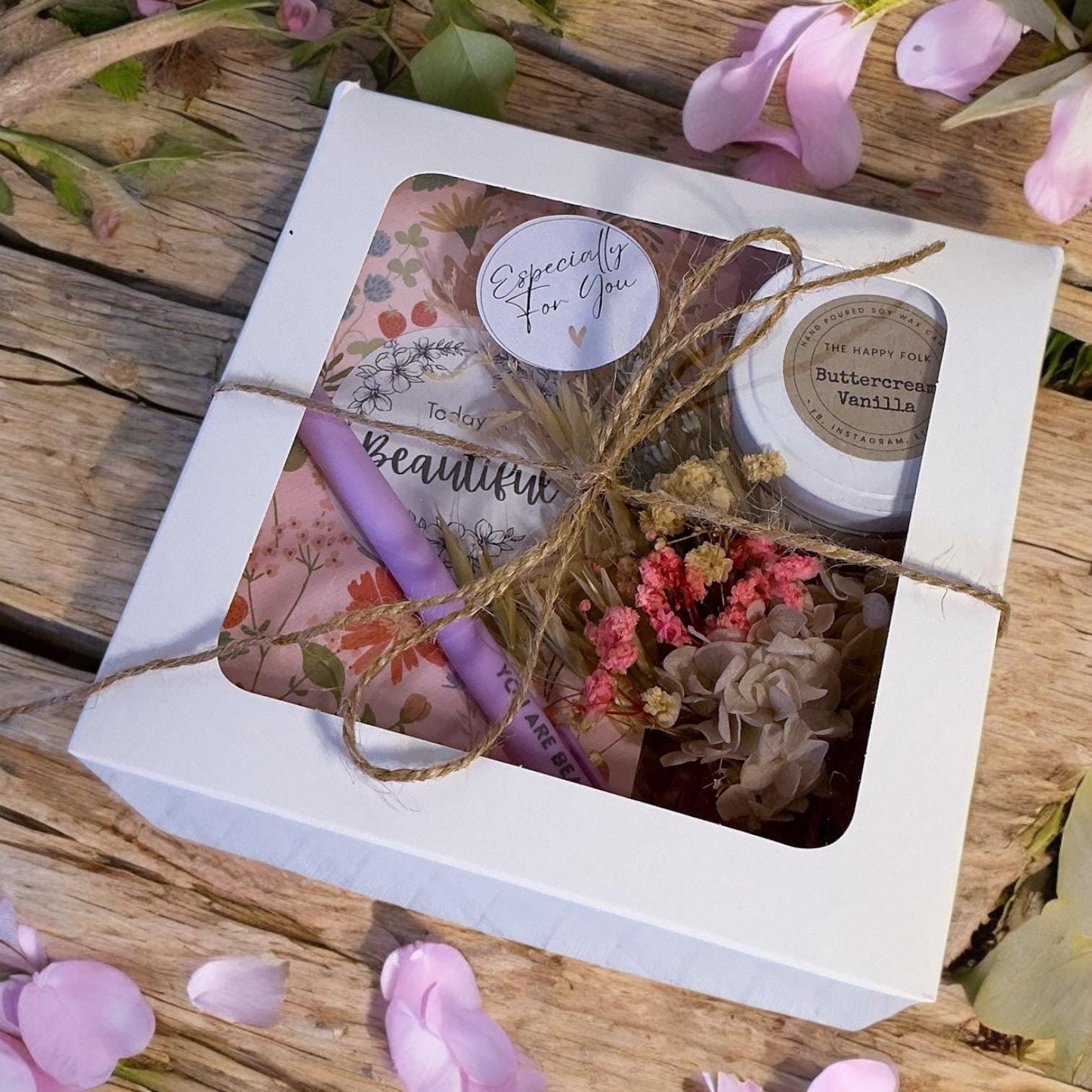 Mini Journaling Gift Box with Candle, Notebook & Flowers - Encouragement Gift for Her with Personalised Note Included