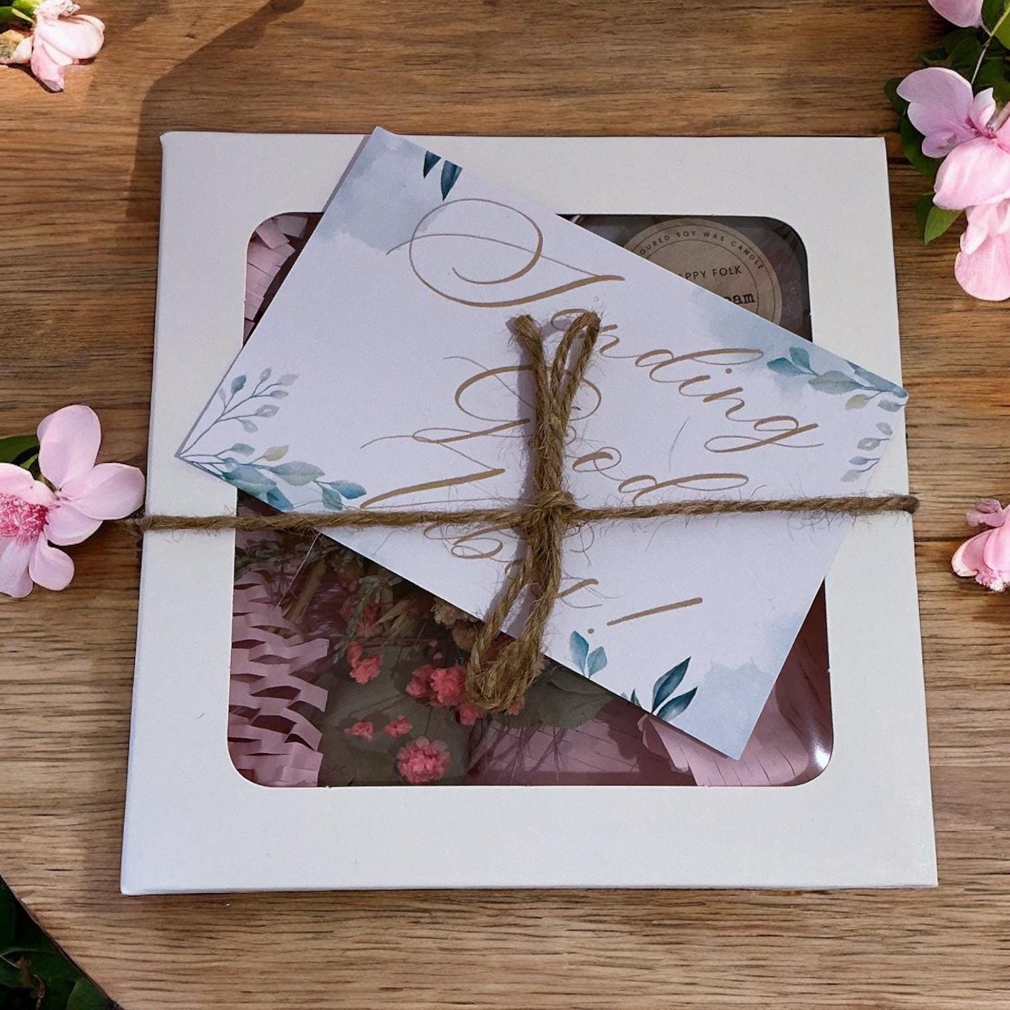 Self Love Gift Box with Candle, Dried Flowers and "I Am Enough" Ring