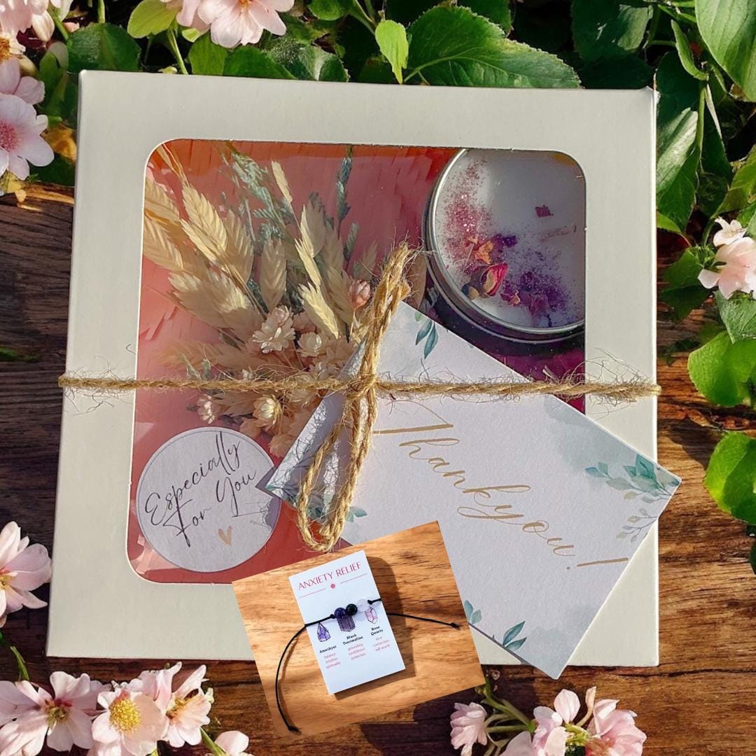 Anxiety Relief Gift Box with Crystal Bracelet and Candle