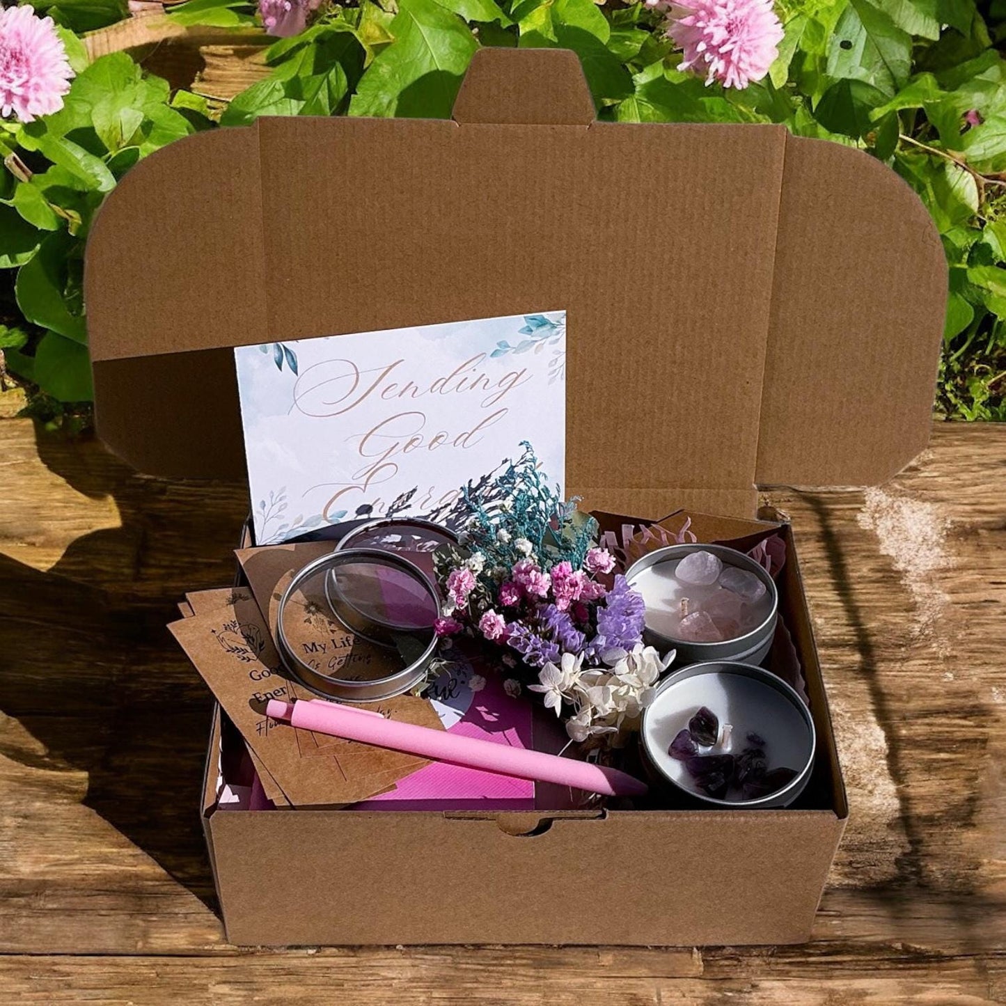 Crystal Self-Care Gift Box – Healing Candle Set with Crystals, Flowers, Journal & Affirmations – Spiritual Gift for Women–Mindful Energy Box