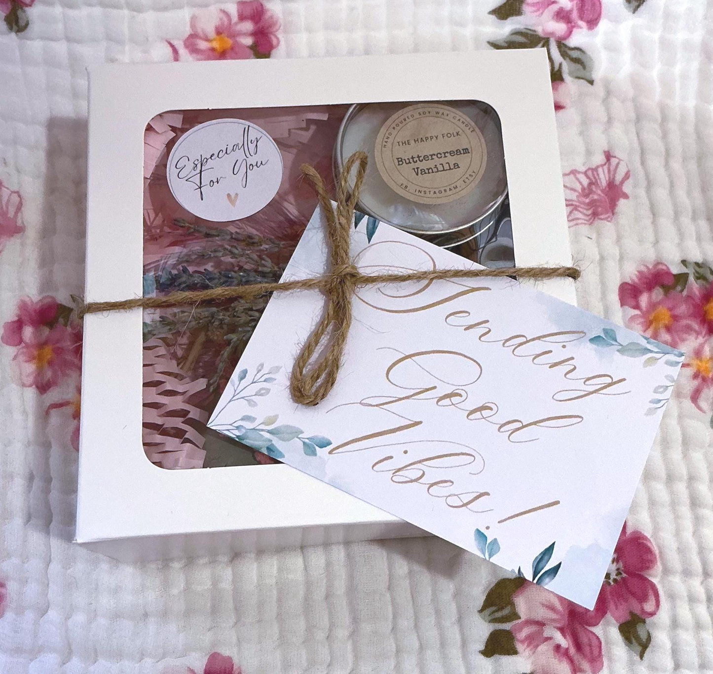 Gift Box with "I Am Enough" Necklace, Candle and Dried Flowers