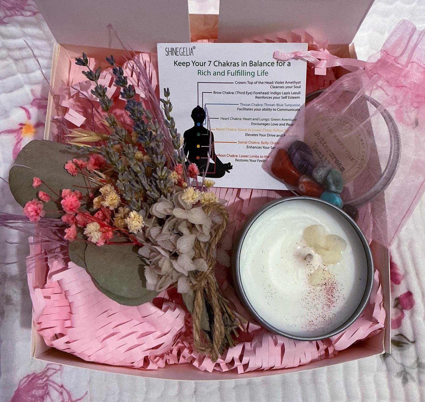Chakra Crystal Gift Box with Candle, Dried Flowers and Info Card