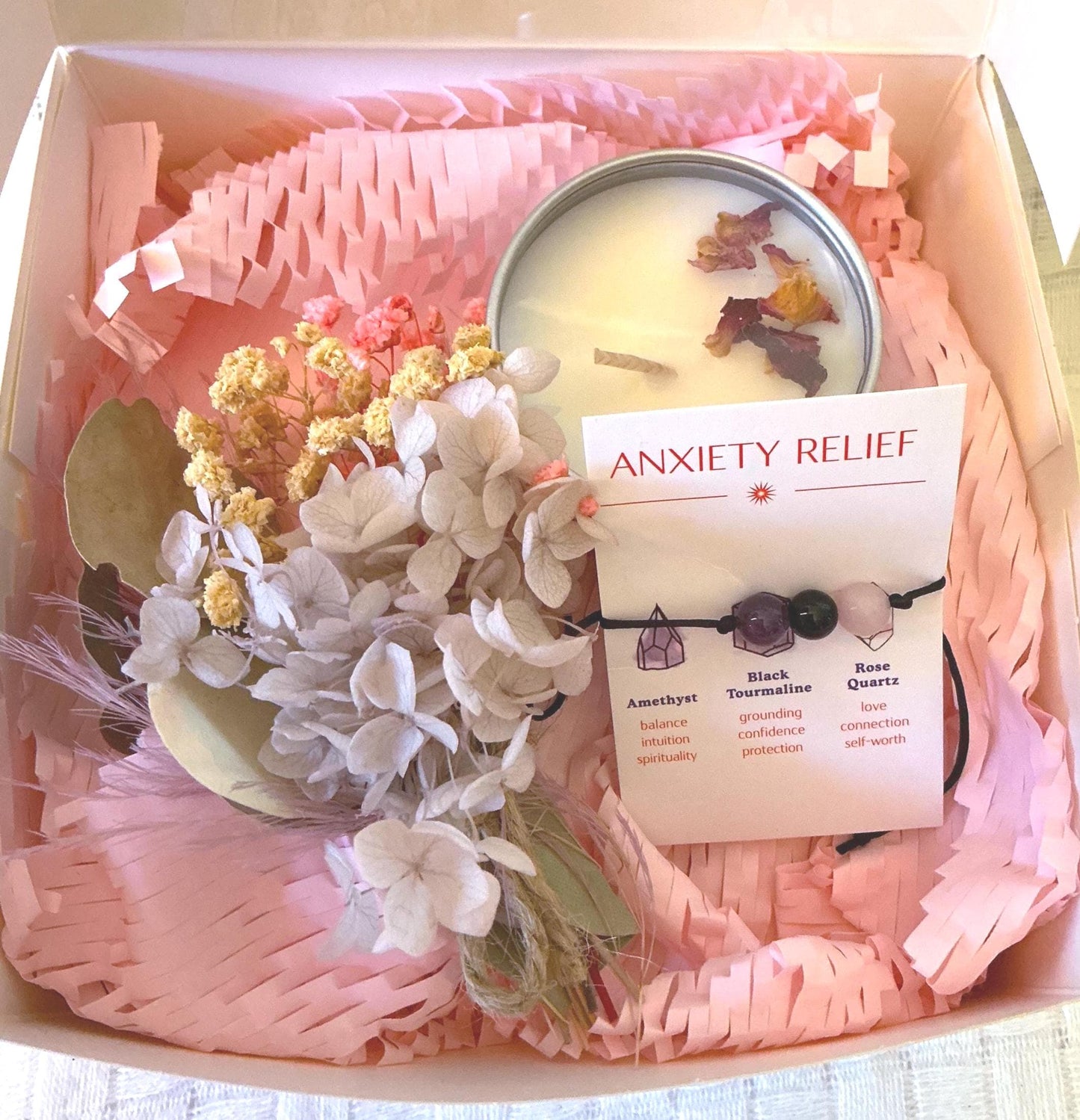Anxiety Relief Gift Box with Crystal Bracelet and Candle