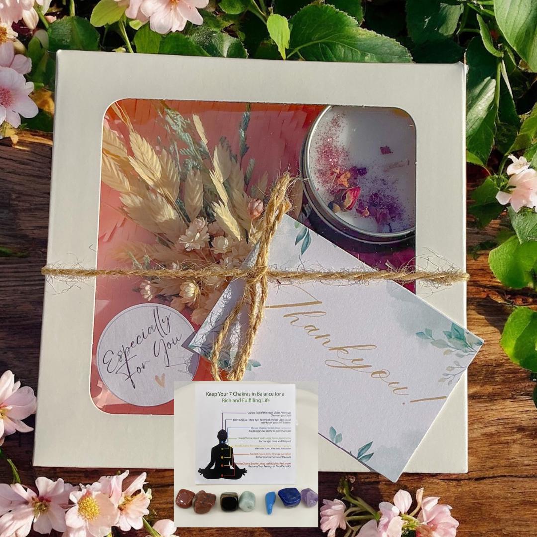 Chakra Crystal Gift Box with Candle, Dried Flowers and Info Card