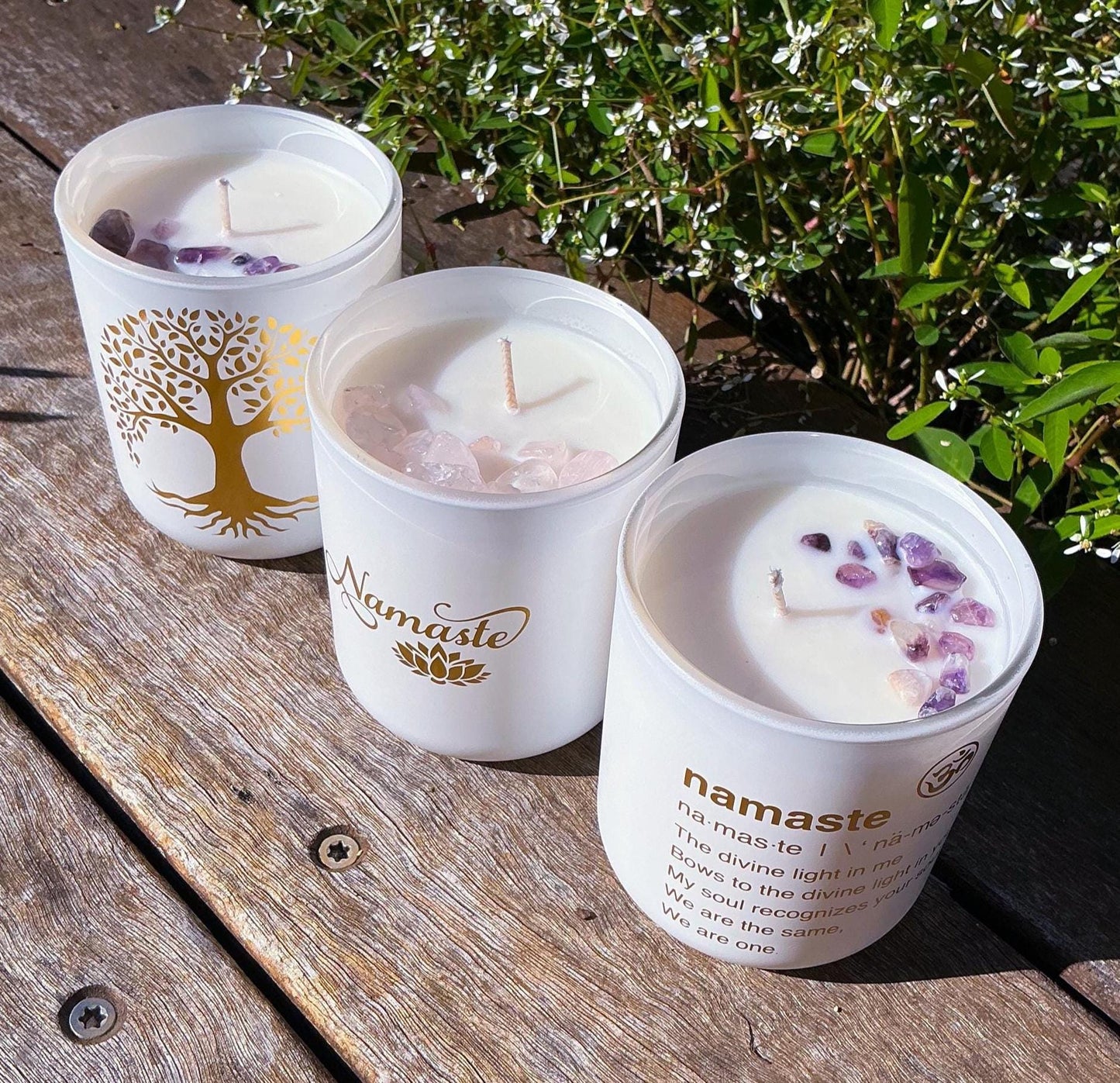 Crystal Candle Gift Box with Bracelet – Amethyst or Rose Quartz – Self Care Gift – Namaste Candle – Spiritual Gift for Her –Healing Gift Box