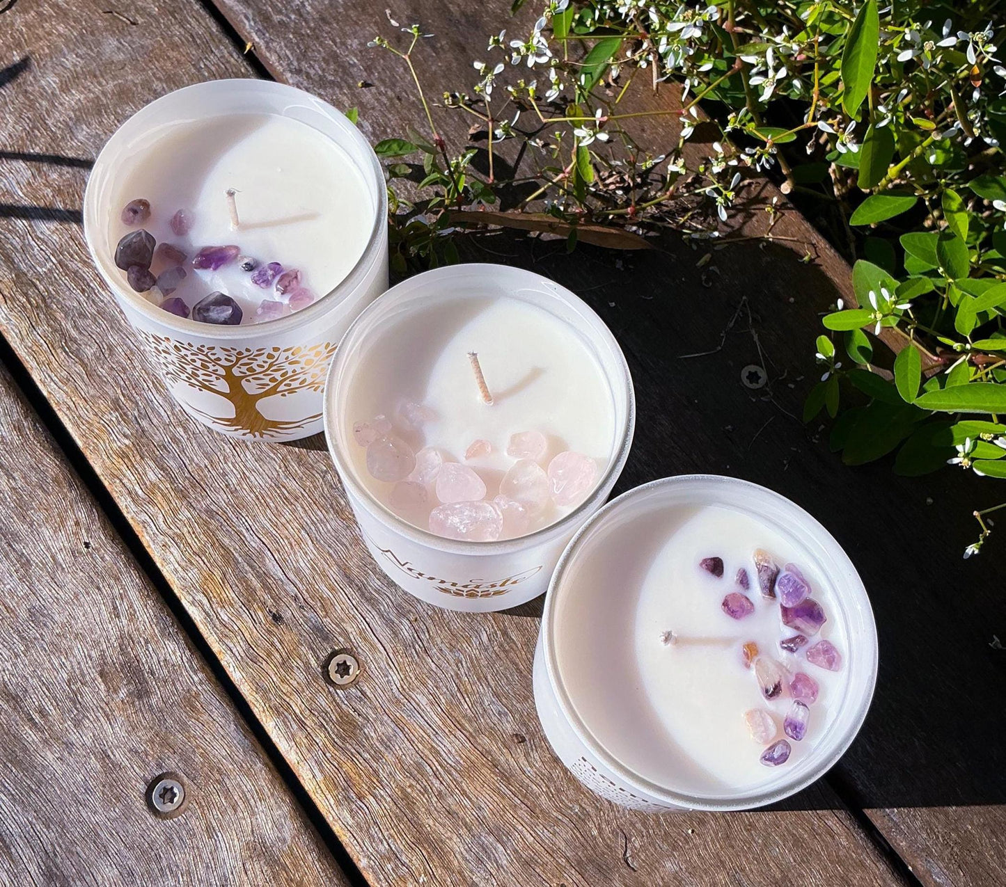 Crystal Candle Gift Box with Bracelet – Amethyst or Rose Quartz – Self Care Gift – Namaste Candle – Spiritual Gift for Her –Healing Gift Box