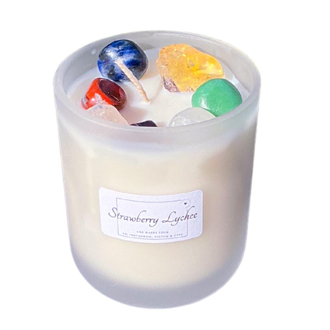 Chakra Crystal Candle & Bracelet Gift Box–Aromatherapy Candle with Crystals + Chakra Bracelet+Dried Floral Posy–Spiritual Self Care Gift