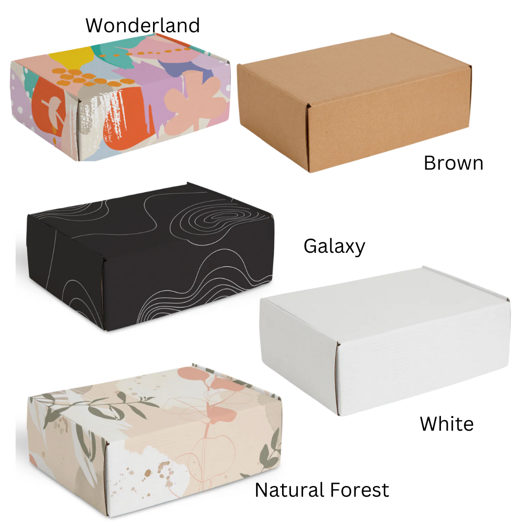 four different boxes with different designs on them