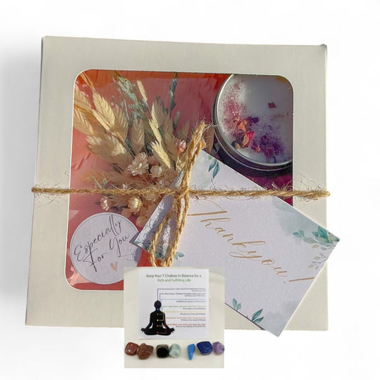 Chakra Crystal Gift Box with Candle, Dried Flowers and Info Card