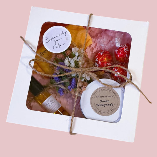 Mini Gift Box with Candle, Lindt Chocolates & Essential Oil Roller