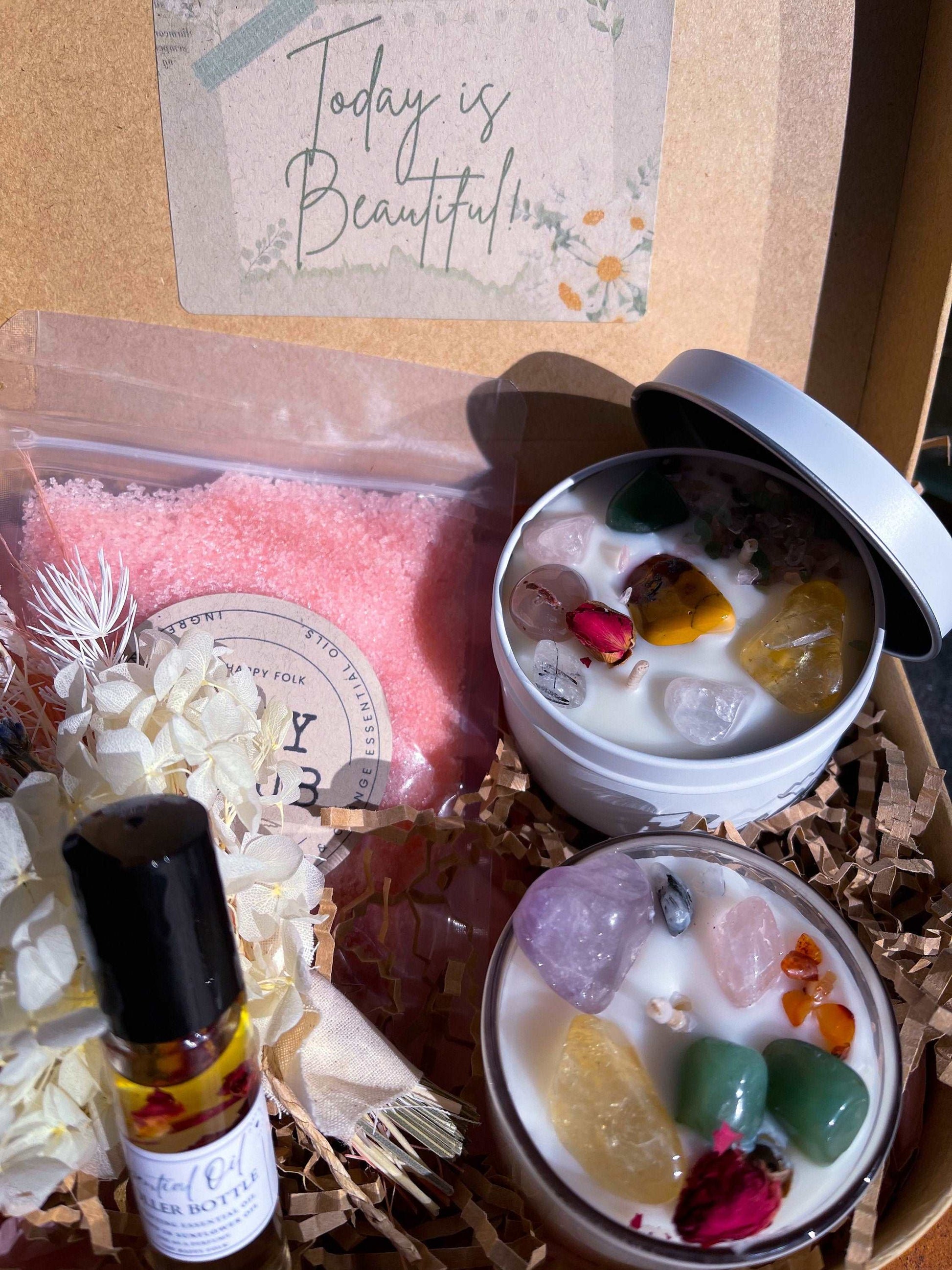 Crystal Candle Gift Box-Self Care Gift Box-pamper Gift-Gift box For Women-Best Friend Gift-care package-gift box for her-birthday gift box