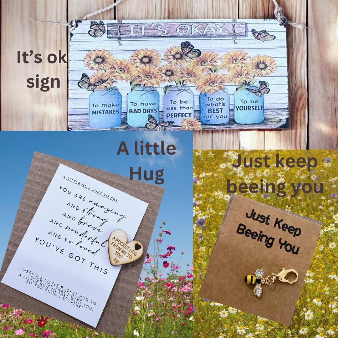 Motivational Gift Box – Amber Glass Candle, Affirmation Cards, Body Bar & Sunflower Keychain – Just Breathe – Encouragement Gift for Women