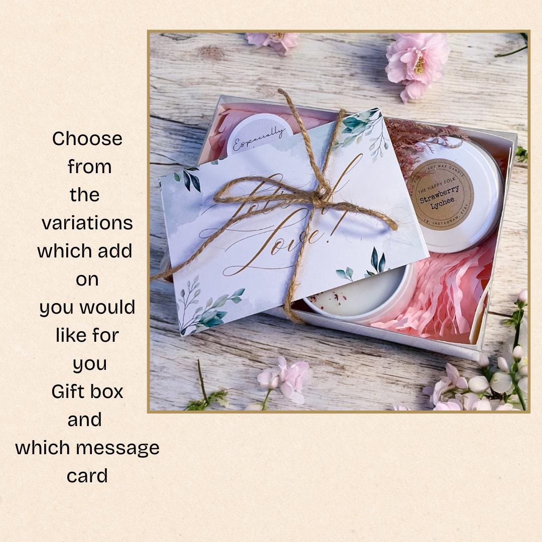 Custom Designed Mini Gift Box– Candle Dried Flowers and Choice of Comfort Gift and Card – Support Self Care Thinking of You-Care Package