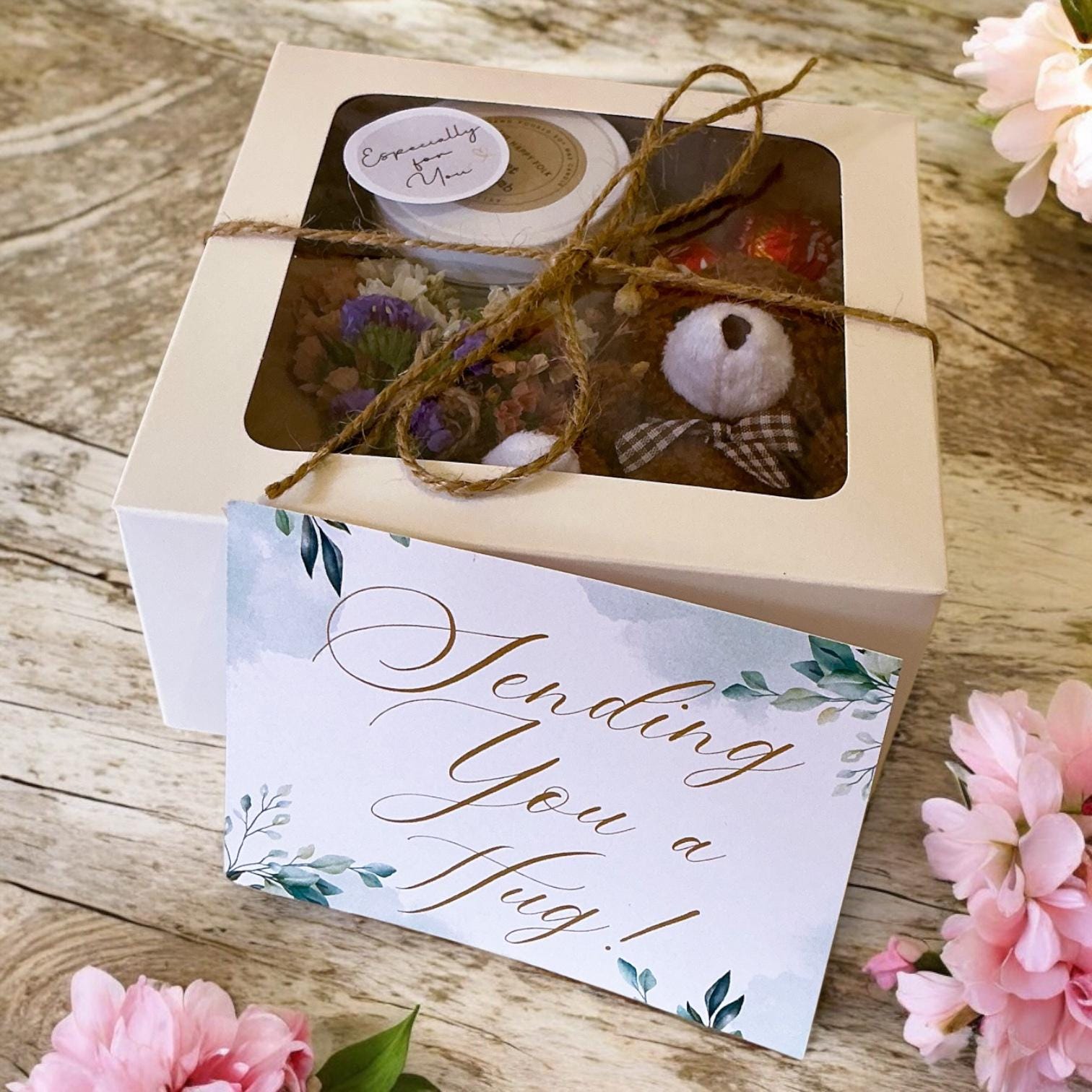 Sending You a Hug Gift Box – Mini Teddy, Candle & Chocolates – Comfort Gift, Thinking of You, Get Well Soon Box-Gift Box For Her-Friend Gift