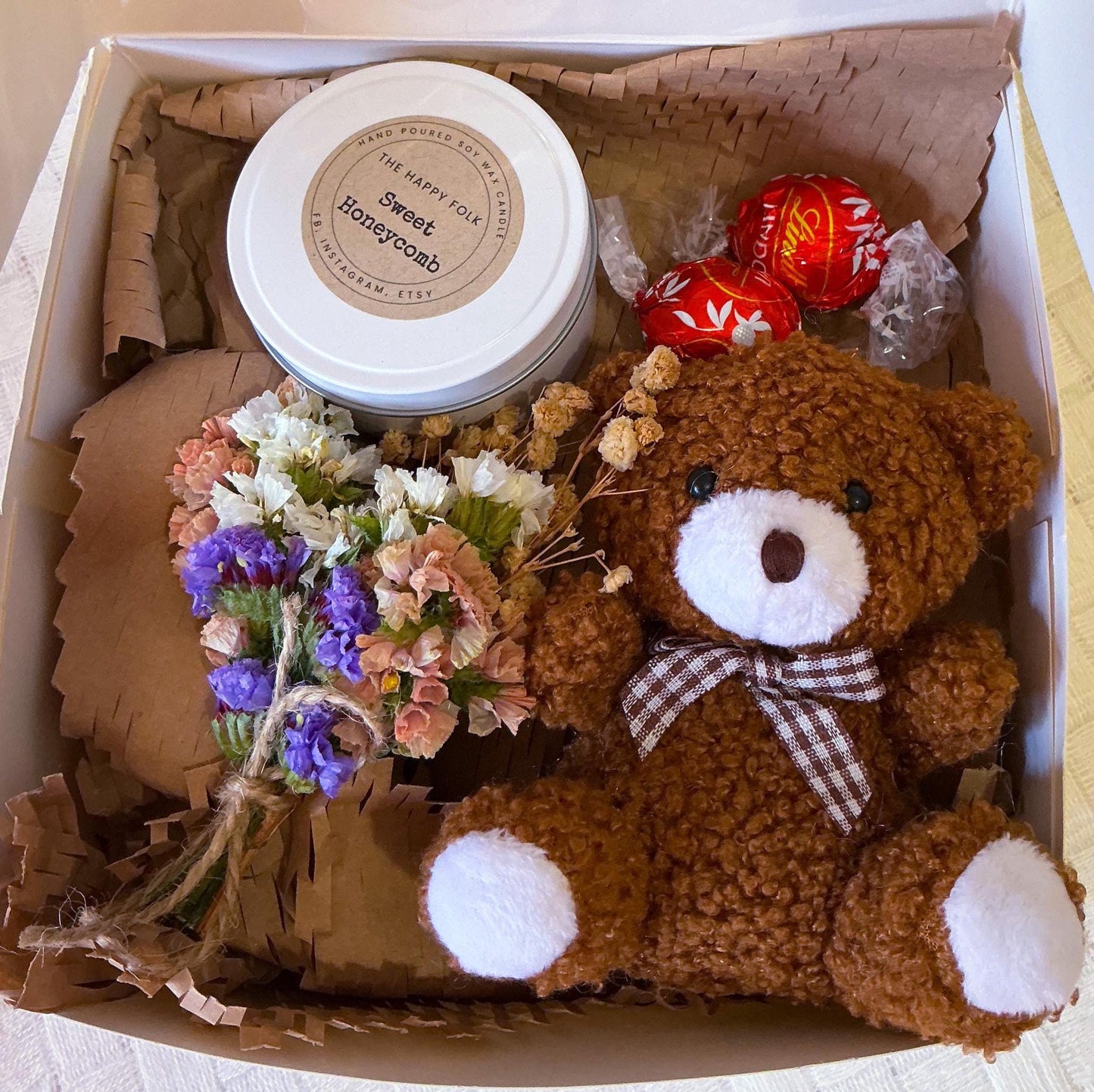 Sending You a Hug Gift Box – Mini Teddy, Candle & Chocolates – Comfort Gift, Thinking of You, Get Well Soon Box-Gift Box For Her-Friend Gift