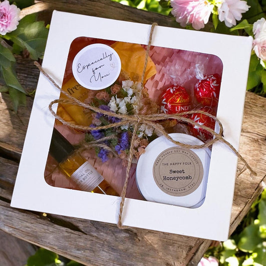 Mini Gift Box with Candle, Lindt Chocolates & Essential Oil Roller – Thoughtful Thank You or Pick Me Up Gift-Thinking of you gift-Gift Box
