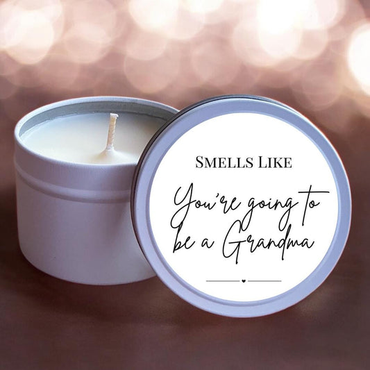 Grandma Reveal Candle – “Smells Like You’re Going to Be a Grandma” – Pregnancy Announcement Gift – Baby Reveal Candle – Scented Tin