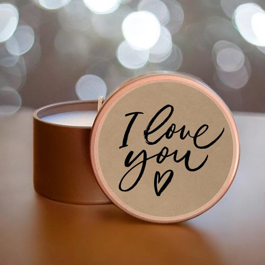 I Love You Candle – Romantic Tin Candle Gift – Minimalist Scented Candle – Gift for Her, Him, Partner – Valentine’s or Anniversary Gift