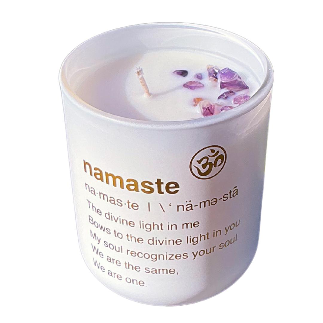 Crystal Candle Gift Box with Bracelet – Amethyst or Rose Quartz – Self Care Gift – Namaste Candle – Spiritual Gift for Her –Healing Gift Box