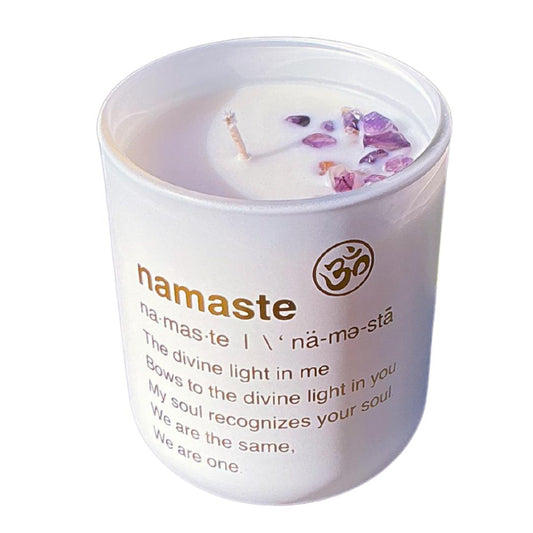 Crystal Candle Gift Box with Bracelet – Amethyst or Rose Quartz – Self Care Gift – Namaste Candle – Spiritual Gift for Her –Healing Gift Box