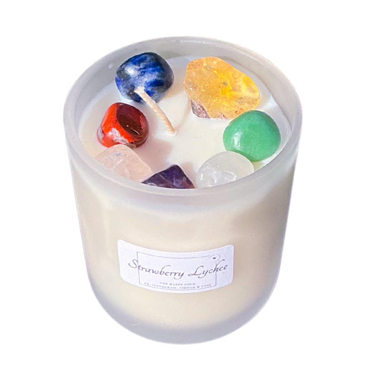 Chakra Crystal Candle & Bracelet Gift Box–Aromatherapy Candle with Crystals + Chakra Bracelet+Dried Floral Posy–Spiritual Self Care Gift