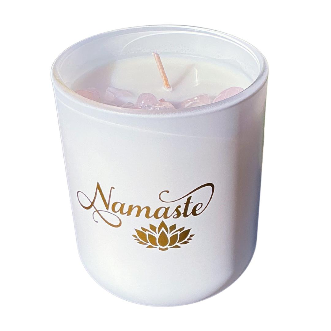 Crystal Candle Gift Box with Bracelet – Amethyst or Rose Quartz – Self Care Gift – Namaste Candle – Spiritual Gift for Her –Healing Gift Box