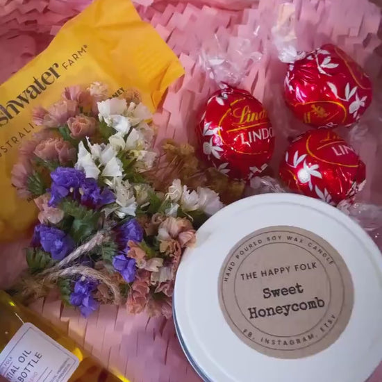 Mini Gift Box with Candle, Lindt Chocolates & Essential Oil Roller – Thoughtful Thank You or Pick Me Up Gift-Thinking of you gift-Gift Box