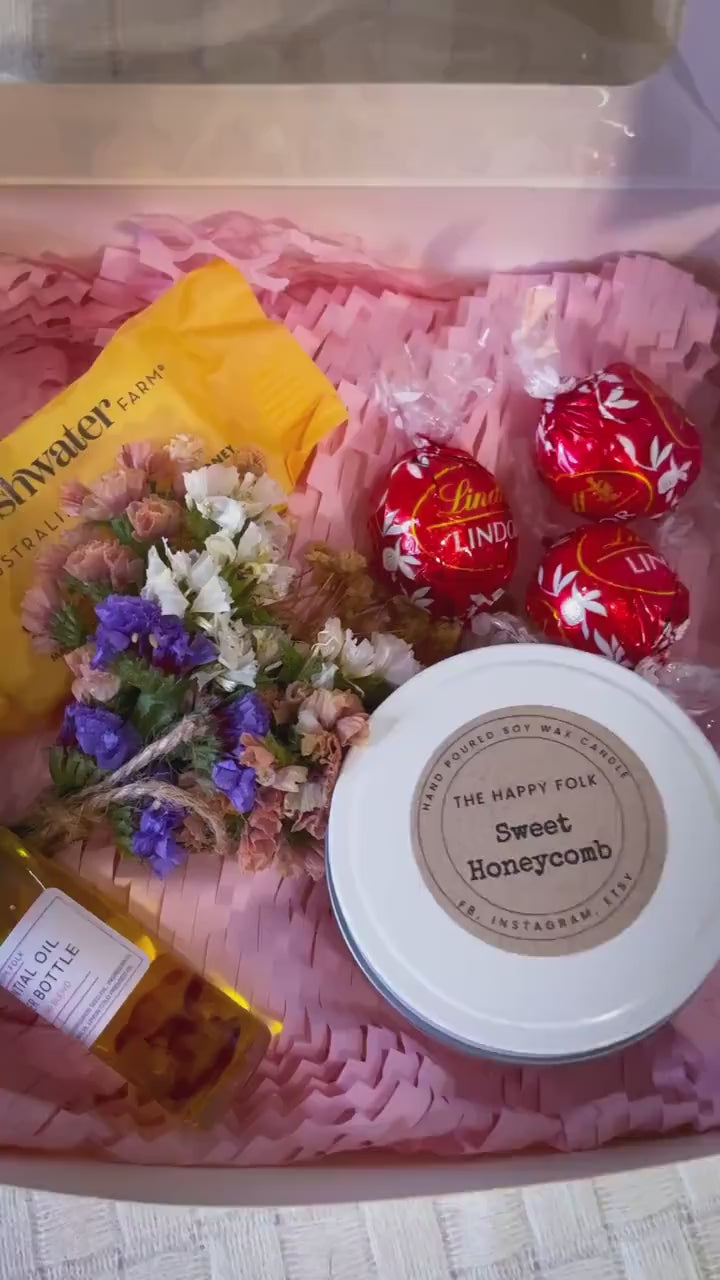 Mini Gift Box with Candle, Lindt Chocolates & Essential Oil Roller – Thoughtful Thank You or Pick Me Up Gift-Thinking of you gift-Gift Box