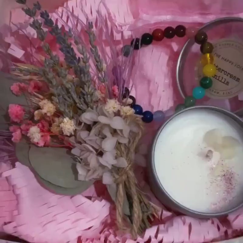 Chakra Gift Box with Crystal Bracelet, Candle & Dried Flowers – Healing Energy Care Package-Cystal Energy Gift-Crystal Bracelet-Gift Box
