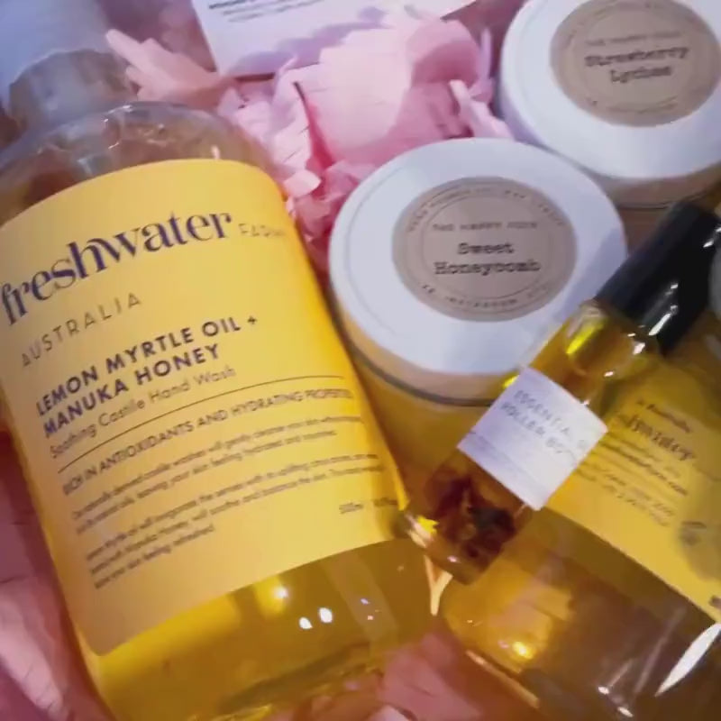 Luxury Self Care Gift Box - Candles, Body Wash, Bath Salts, Essential Oil Roller, Freshwater Farm, Dried Flowers - Relaxation Pamper Hamper