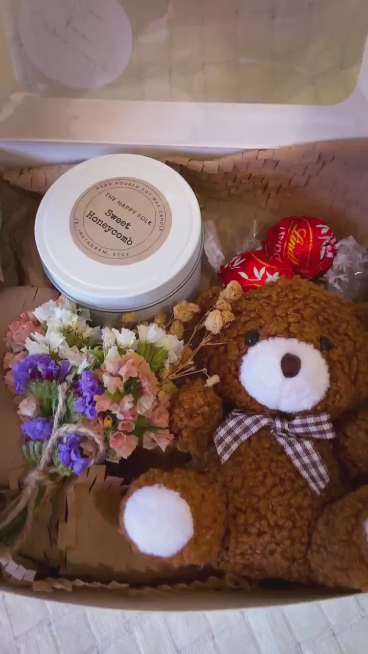 Sending You a Hug Gift Box – Mini Teddy, Candle & Chocolates – Comfort Gift, Thinking of You, Get Well Soon Box-Gift Box For Her-Friend Gift