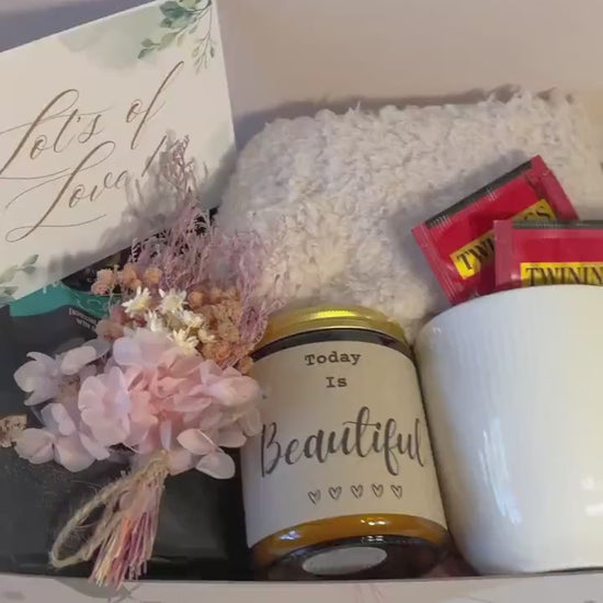 Cozy Winter Gift Box – Tea, Cookies, Candle, Socks & Flowers | Self Care Gift for Her | Comfort Hamper | Get Well | Birthday Gift Box-Ladies