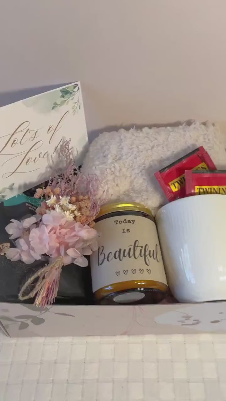 Cozy Winter Gift Box – Tea, Cookies, Candle, Socks & Flowers | Self Care Gift for Her | Comfort Hamper | Get Well | Birthday Gift Box-Ladies